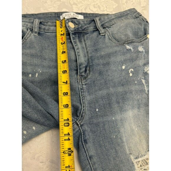 Judy Blue Size 13/31 Lace Patch Distressed Mid Rise Skinny Jeans Stretch - Picture 10 of 11
